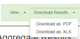 Screenshot showing Download Results pulldown menu with "Download as .PDF" and "Download as .XLS"